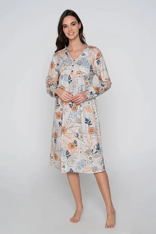 ΓΥΝΑΙΚΕΙΟ ΜΑΚΡΥ ΒΑΜΒΑΚΕΡΟ ΝΥΧΤΙΚΟ FLORAL ΠΑΤΙΛΕΤΑ ΜΕ ΠΙΕΤΕΣ