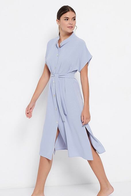 WOMAN LONG CHEMISE VISCOSE DRESS PLAIN WITH WAIST BELT AND SIDE OPENINGS