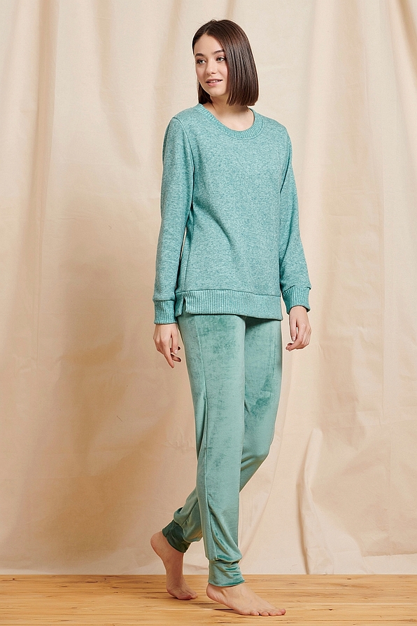 WOMAN PLAIN TRACKSUIT VISCOSE BLOUSE VELOUR CUFFED LEG PANTS