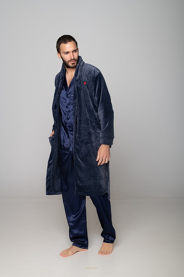 MAN LONG FLEECE ROBE PLAIN CROSS BELT WITH POCKETS