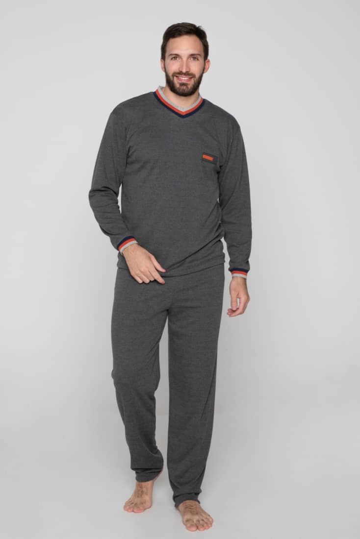 ΑΝΔΡΙΚΗ ΒΕΛΟΥΤΕ ΜΑΚΡΙΑ ΠΙΤΖΑΜΑ ΜΟΝΟΧΡΩΜΗ V-ΛΑΙΜΟΣ ΚΙ ΑΝΟΙΧΤΟ ΜΠΑΤΖΑΚΙ