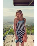 WOMAN DRESS OPEN V NECK NO SLEEVES AND STRIPE DESIGN