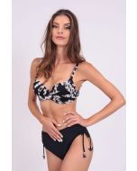 WOMAN SWIMSUIT BIKINI SET TOP CUP E WITH ANIMAL PRINT UNPADDED WIRED AND PLAIN BOTTOM WITH TWISTED SIDE CORDS
