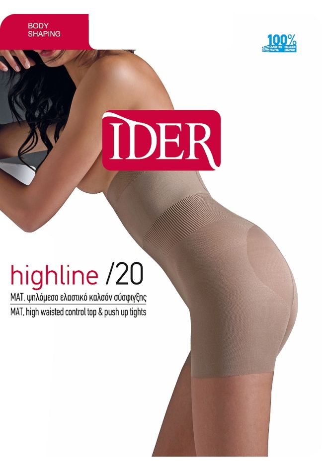 HIGH LINE 20DEN WOMAN HIGH-WAISTED MATT SHEER ELASTIC TIGHTS WITH HIGH PUSH UP CONTROL TOP NO SILICONATED