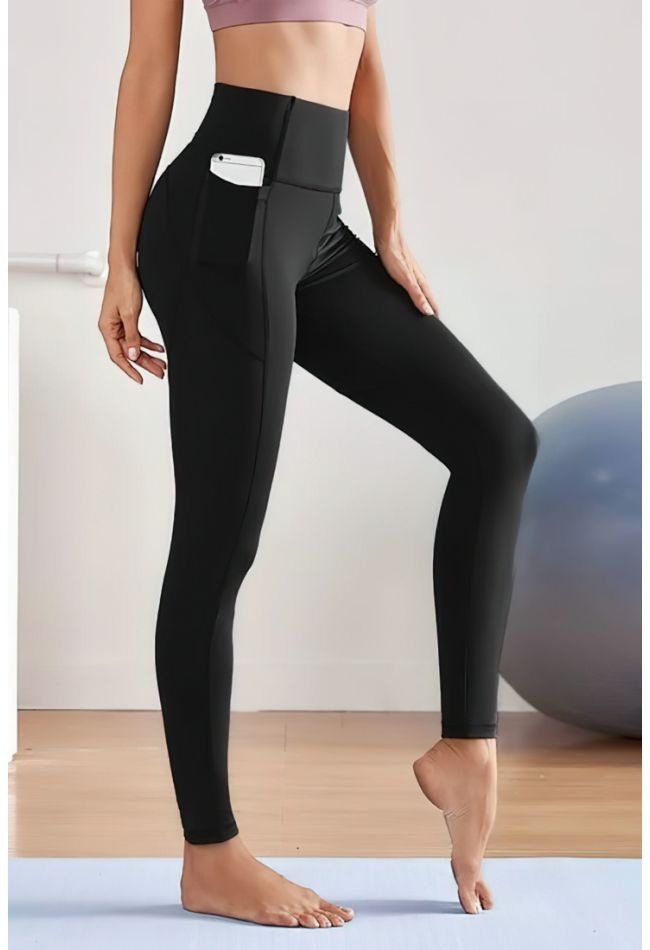 WOMAN ATHLETIC ELASTIC HIGH-WAISTED LEGGINGS PLAIN WITH MOBILE POCKET