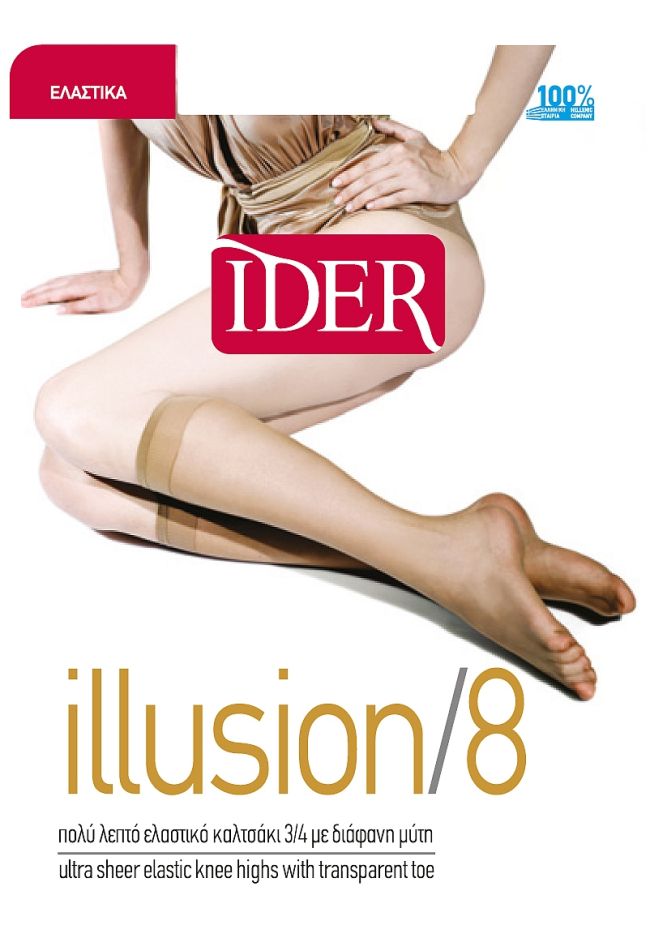 ILLUSION 8 DEN ULTRA SHEER KNEE HIGHS TRANSPARENT TOE AND SOFT BAND