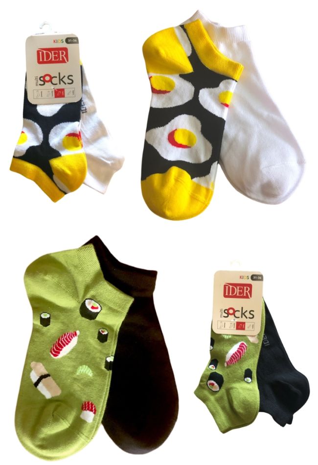 2-PACK UNISEX LOW-CUT COTTON SOCKS ONE PLAIN THE OTHER PATTERNED