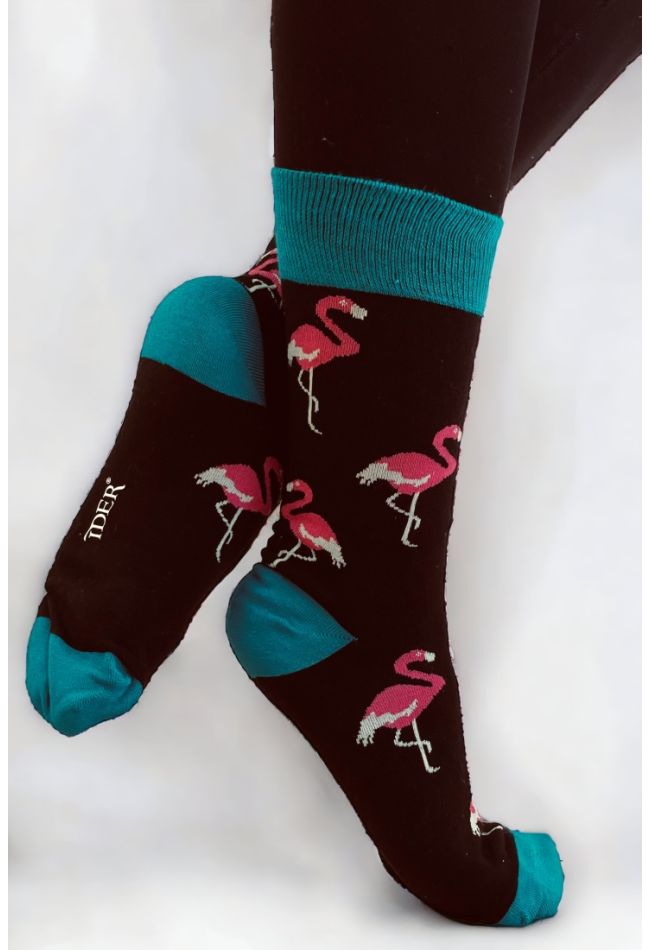 WOMAN ELASTIC COTTON SOCKS WITH FLAMENGOS PATTERN