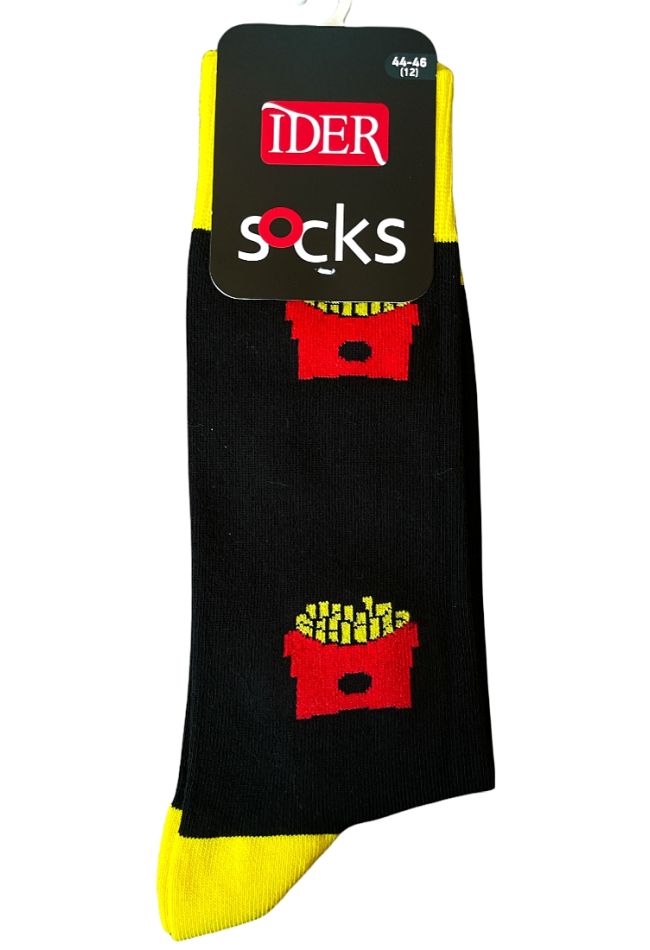 UNISEX ELASTIC COTTON SOCKS WITH FRENCH-FRIES PATTERN