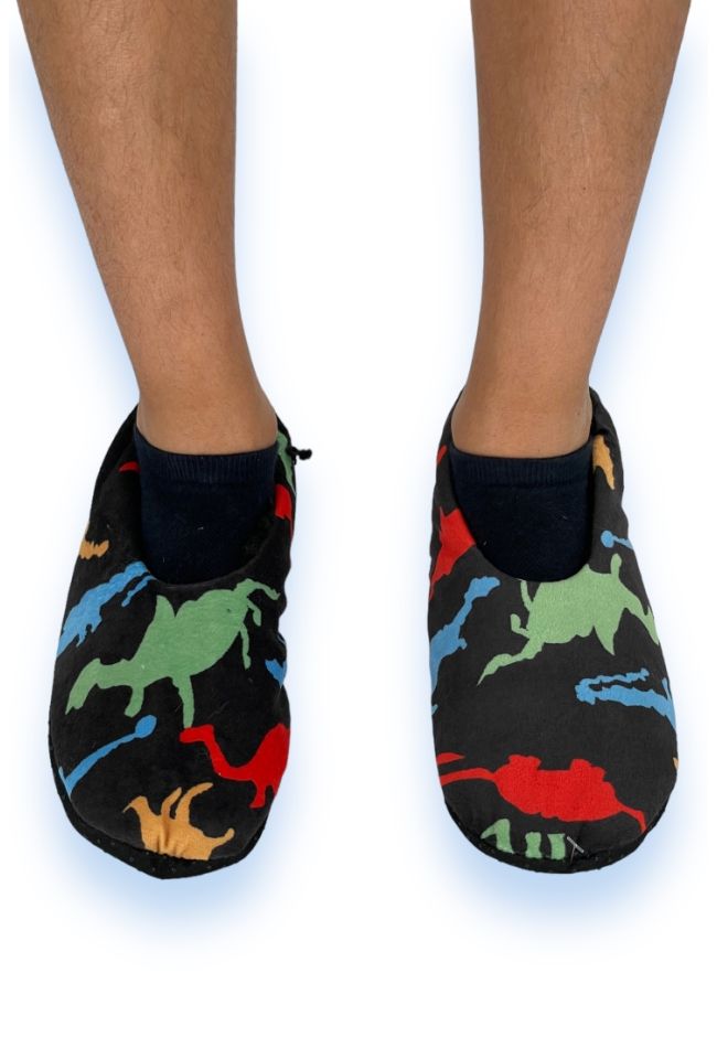 UNISEX ANTI-SLIP SLIPPERS WITH ABS WITH DYNOSAURS PATTERN AND FLUFFY LINING INSIDE