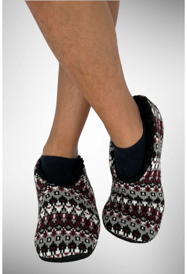 UNISEX ANTI-SLIP SLIPPERS KNITTING NORWEGIAN PATTERN WITH ABS AND FLUFFY LINING INSIDE