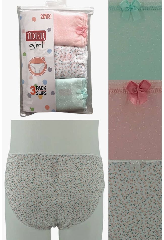 3-PACK GIRL COTTON KNICKERS WITH FLORAL-DOTS PATTERN