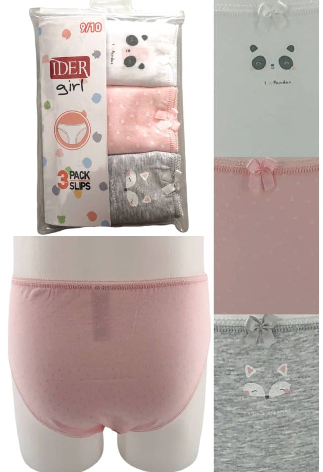 3-PACK GIRL COTTON KNICKERS WITH FOX-PANDA-DOTS PATTERN