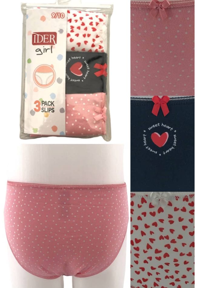 3-PACK GIRL COTTON KNICKERS WITH HEARTS-DOTS PATTERN