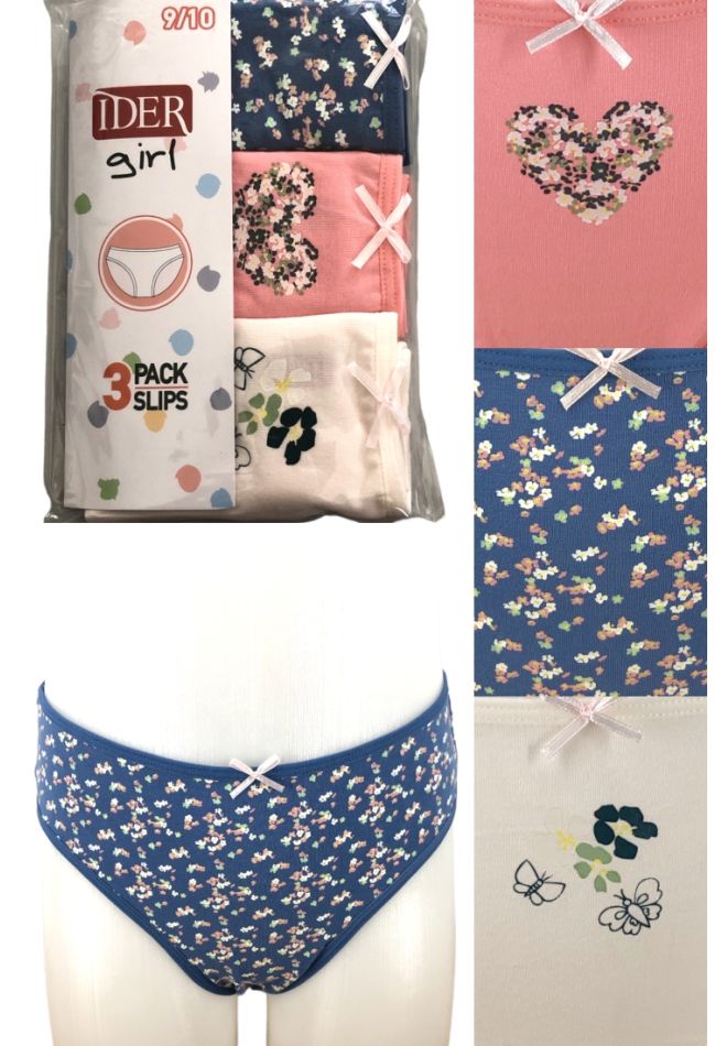 3-PACK GIRL COTTON KNICKERS WITH FLORAL/BUTTERFLY/HEART PRINT