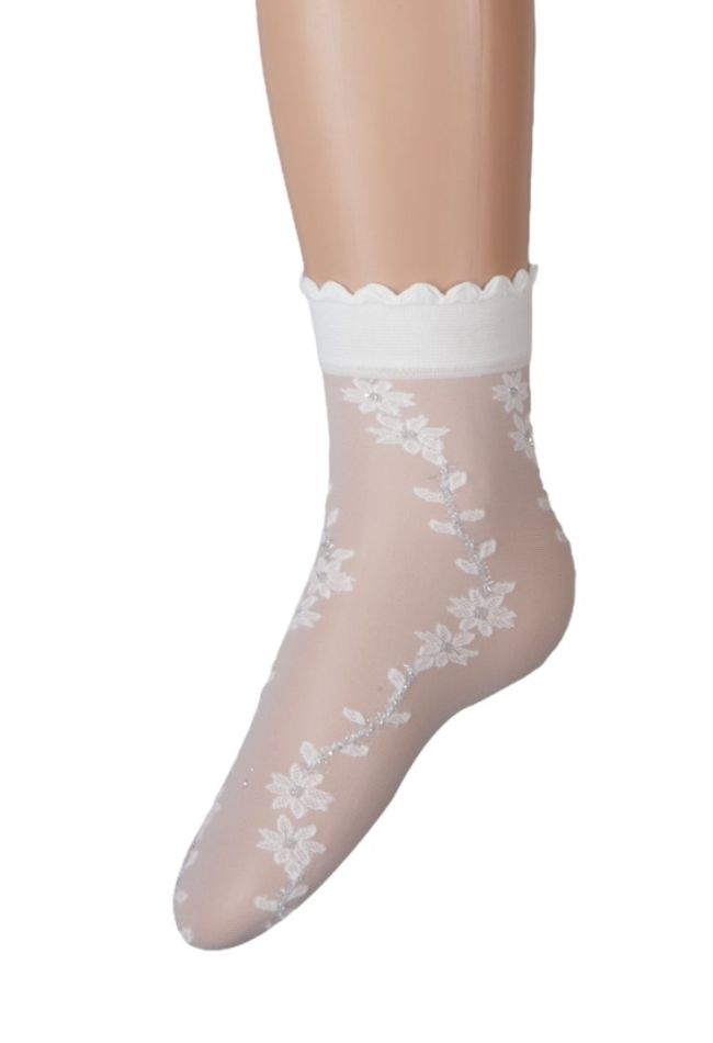 GIRL ELASTIC SOCKS FLORAL WITH SILVER LUREX