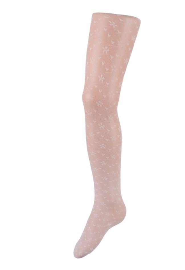 GIRL ELASTIC TIGHTS NET KNITTING FLORAL WITH HEARTS PATTERN
