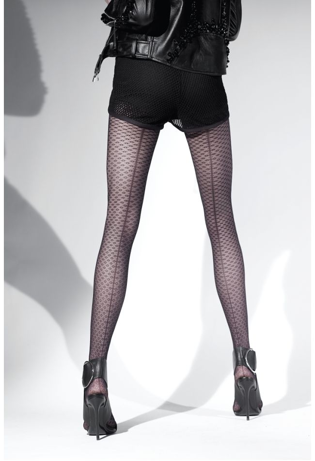 WOMAN ELASTIC FASHION TIGHTS WITH BACK SEAM AND GEOMETRIC PATTERN