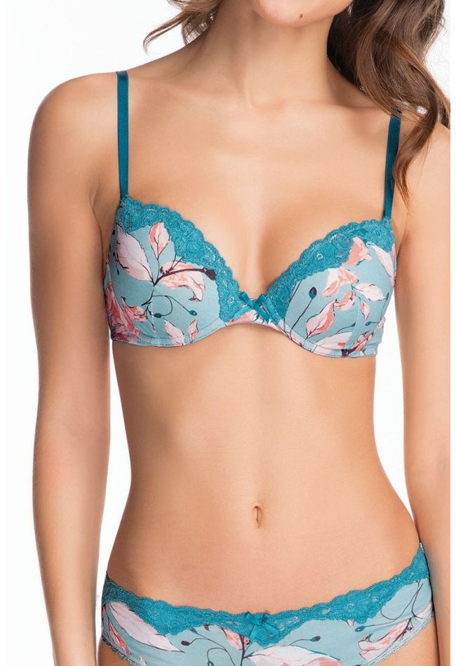 POMPEA FLORAL PATTERN COTTON AND LACE PADDED BRA MIKAELA