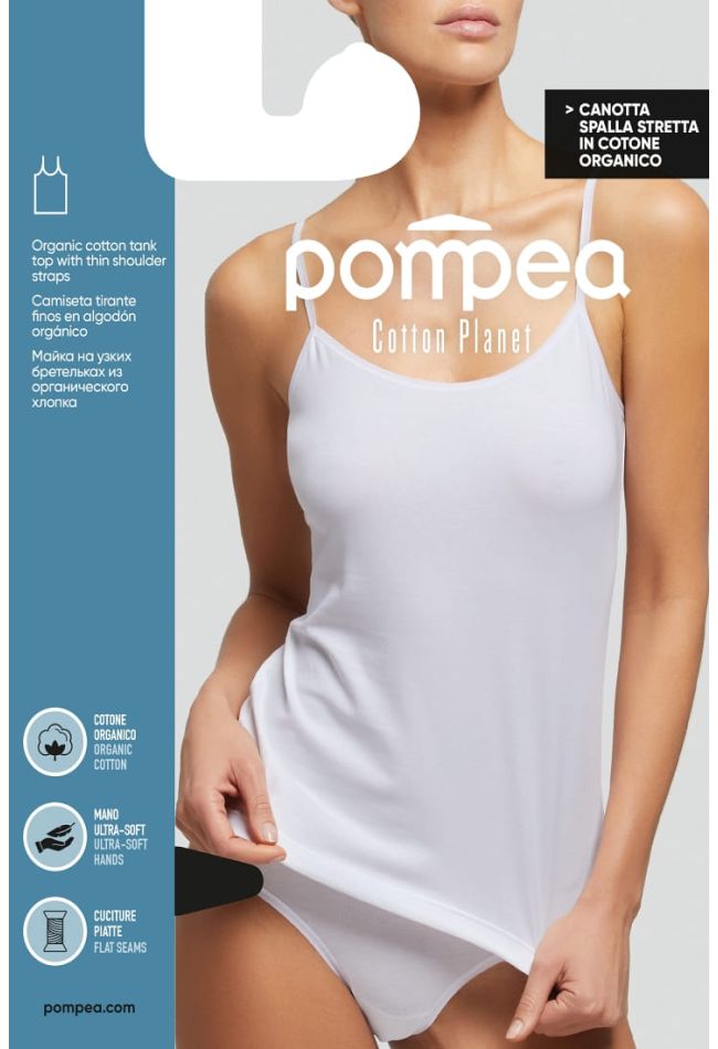 CANOTTA.SPALLA.STRETTA.COT.PLANET WOMAN TANK TOP WITH THIN SHOULDER STRAPS IN STRETCH ORGANIC COTTON WITH FLAT FINISHES FOR MAXIMUM COMFORT ON YOUR SKIN
