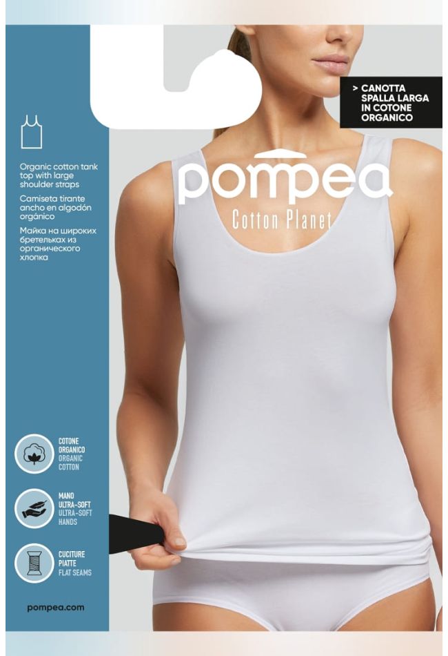 CANOTTA.SPALLA.LARGA.COT.PLANET WOMAN TANK TOP WITH LARGE SHOULDER STRAPS IN STRETCH ORGANIC COTTON WITH FLAT FINISHES FOR MAXIMUM COMFORT ON YOUR SKIN