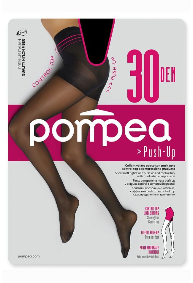 CL PUSH UP 30 STUDIO WOMAN SHEER MATT ELASTIC TIGHTS 30DEN OF LIGHT GRADUATED COMPRESSION  PUSH UP SHAPING BODY WITH GUSSET TO ACT ON BELLY HIPS AND BUTTOCKS WITH SOFT WAISTBAND COMFORT SEAMS AND REINFORCED INVISIBLE TOES