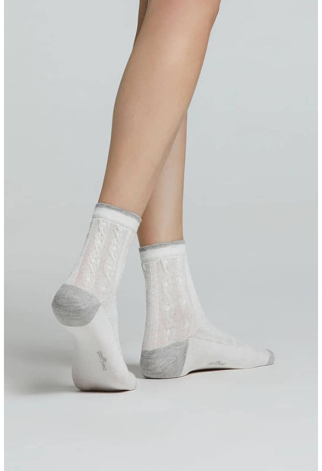 CZ LOTO COTTON SOCKS TRICOT EFFECT WITH TOE HEEL AND STRIPE ON CUFF IN CONTRAST COLOR