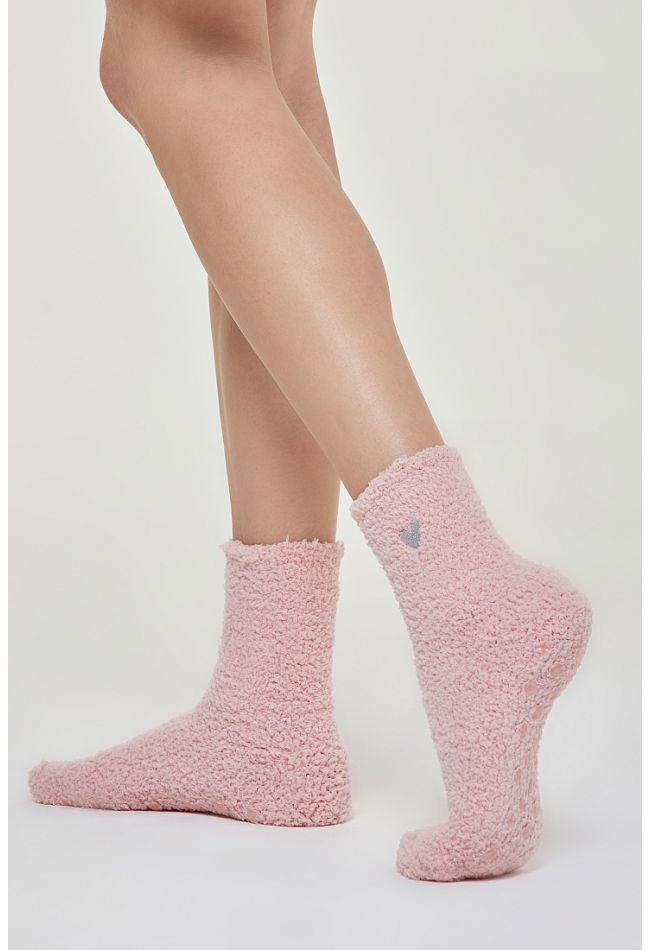 WOMAN ANTI-SLIP NIGHT SOCKS WITH ABS AND SIDE LUREX EMBROIDERED HEART LAMP EFFECT - ABS CIRCE