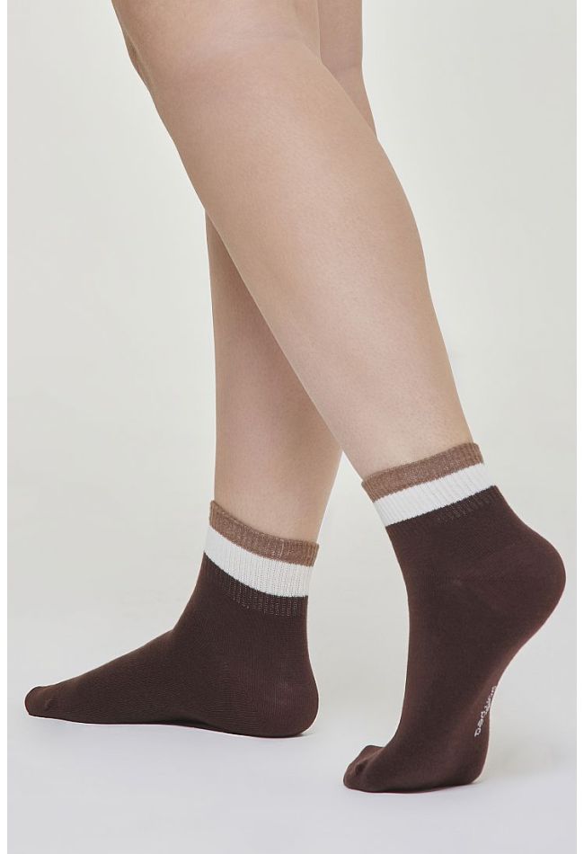 WOMAN COTTON ANKLE SOCKS WITH STRIPY CUFF AND SEAMLESS TOES - CZ CARMEN