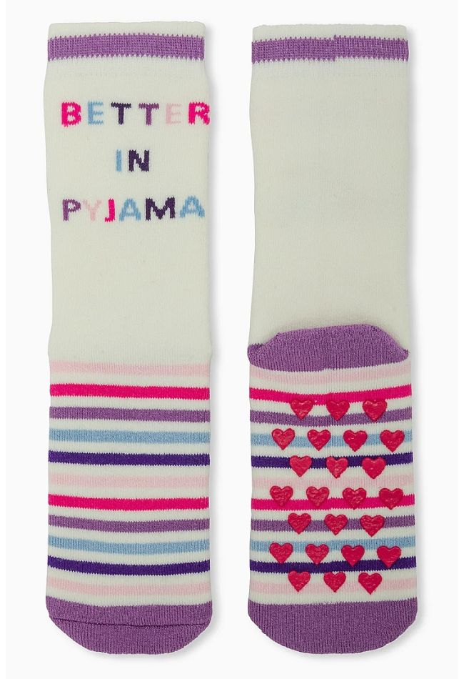 GIRL TERRY-COTTON SLIPPERS ANTI-SLIP WITH ABS AND STRIPY PATTERN WITH WRITINGS - ABS CZ F. LARA