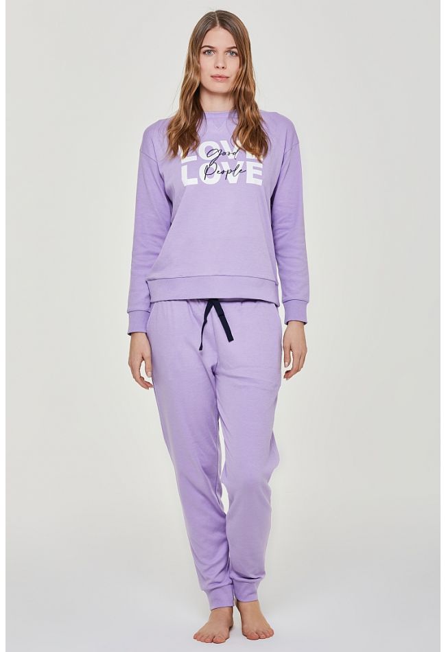 WOMAN LONG COTTON PYJAMAS WITH INTERNAL FLANNEL AND PANTS WITH SIDE POCKETS AND CUFFED LEGS - PJ RANUNCOLO