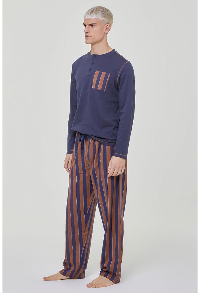 MAN LONG COTTON PYJAMAS SERAPH OPENING AND STRIPY FLANNEL PANTS WITH OPEN LEGS AND BACK POCKET - PJ ZENZERO