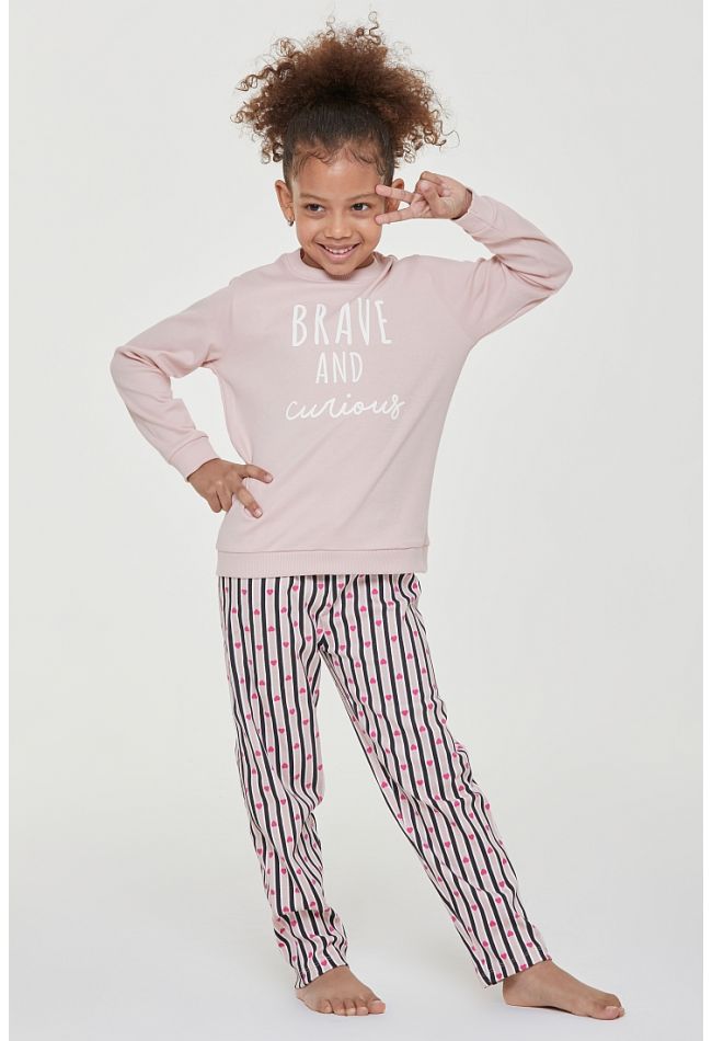 GIRL LONG COTTON PYJAMAS WITH RAISED PRINT AND PANTS WITH OPEN LEGS WAIST BAND WITH CORD AND BACK POCKET - PJ CELESTE