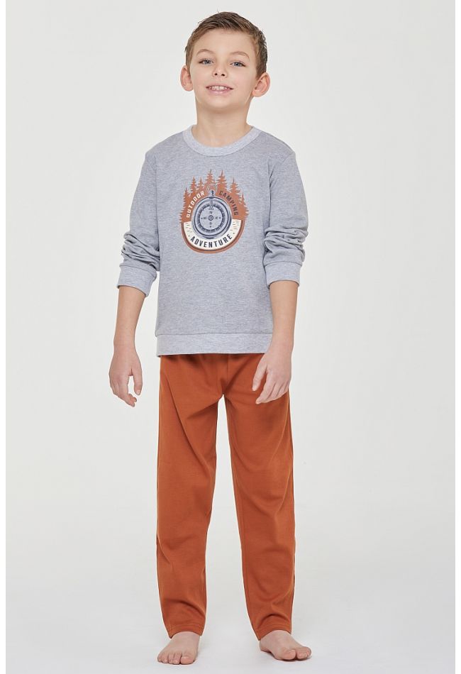 BOY LONG COTTON PYJAMAS WITH COMPASS PLACED PRINT AND  PANTS WITH OPEN LEGS AND BACK POCKET - PJ YARI