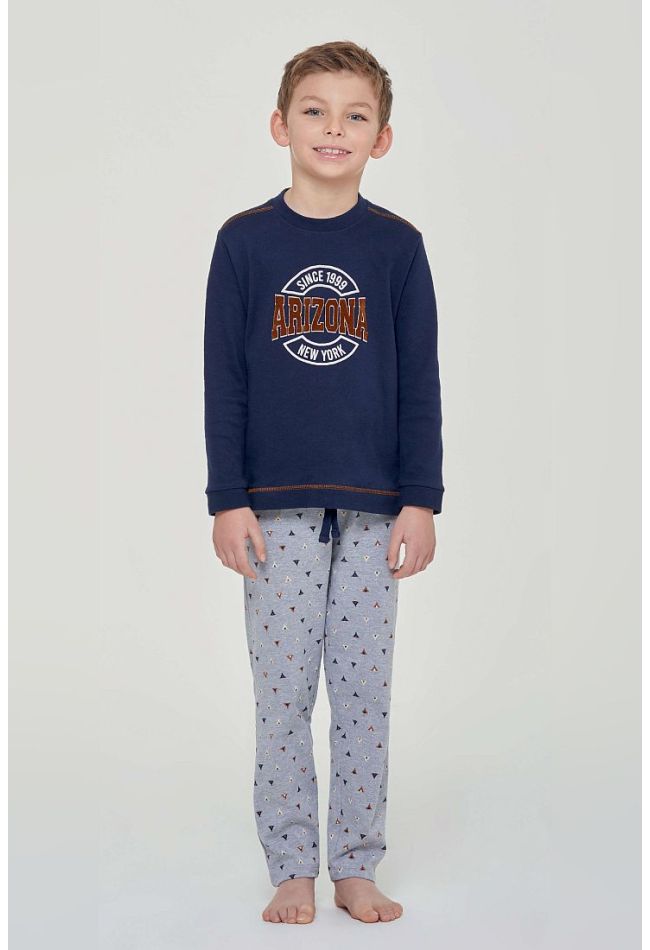 BOY LONG COTTON PYJAMAS WITH  PRINT AND PANTS WITH PRINT WAIST BAND WITH CORD OPEN LEGS AND BACK POCKET - PJ ARIN