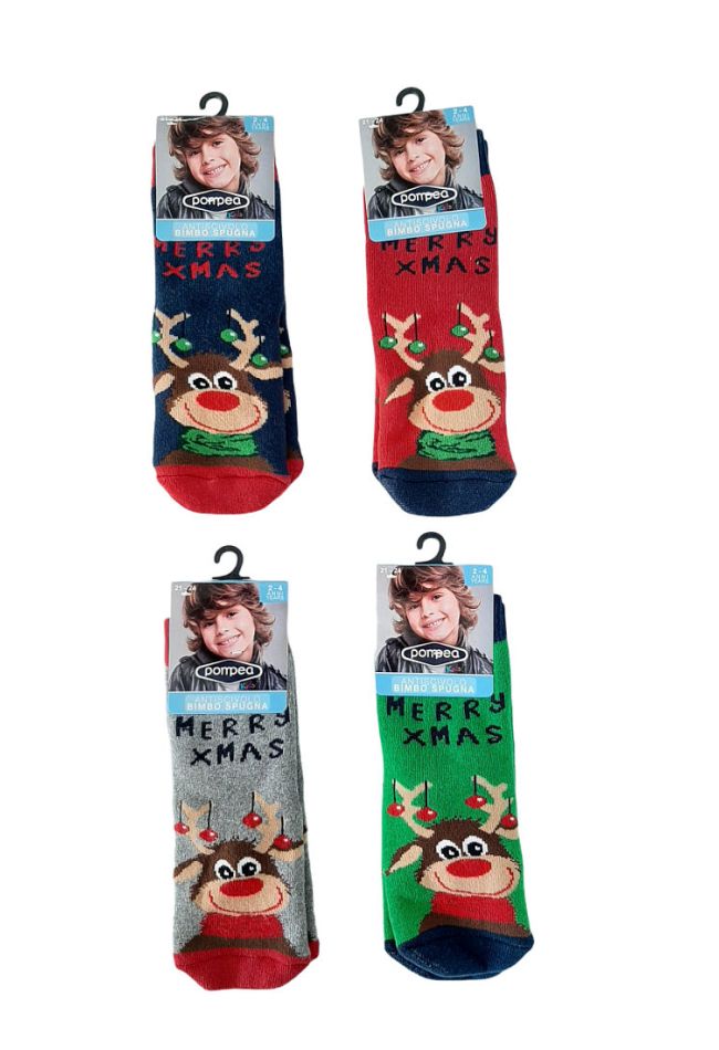 POMPEA - BOY SOCKS IN COTTON WITH ANTI SLIP AND CHRISTMAS PRINT REINDEER