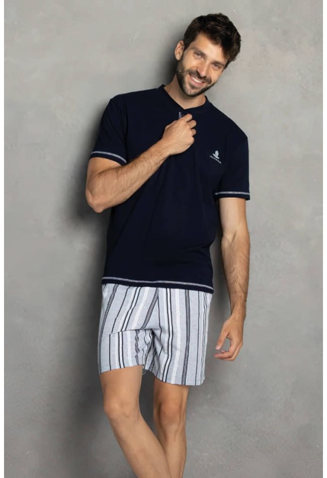 MAN SHORT COTTON PYJAMAS WITH STRIPED PATTERN AND SHORT SLEEVES