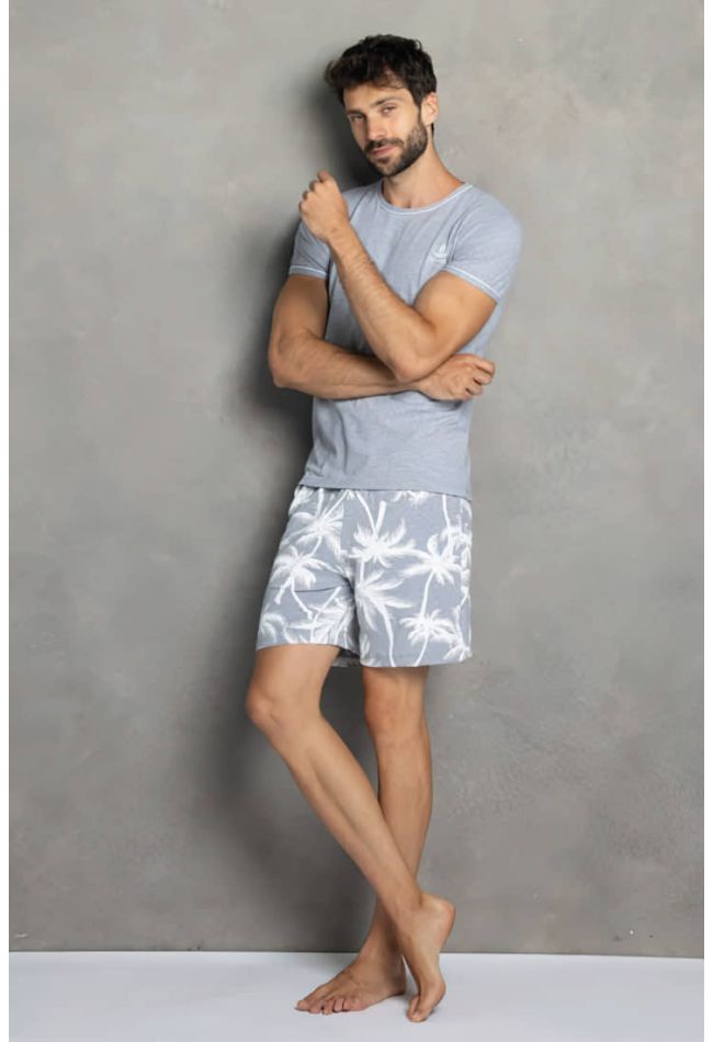 MAN SHORT COTTON PYJAMAS WITH PALM TREE PATTERN AND SHORT SLEEVES