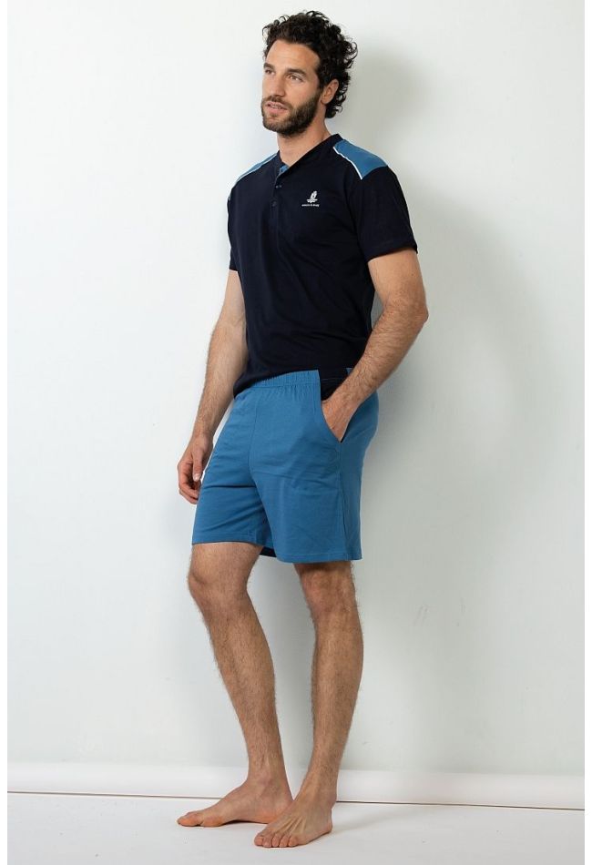 MAN SHORT COTTON PYJAMAS WITH BUTTON OPENING AND POCKETS