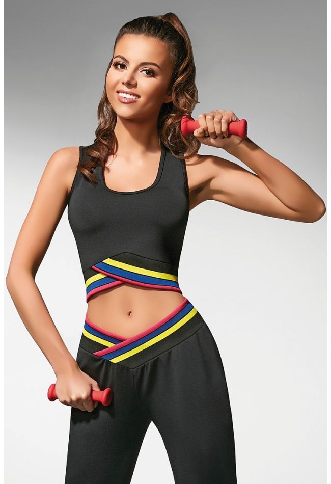 CHAMP-TOP30 WOMAN ELASTIC SPORTS CROP TOP BREATHABLE WITH A COLORED STRIPY WELT