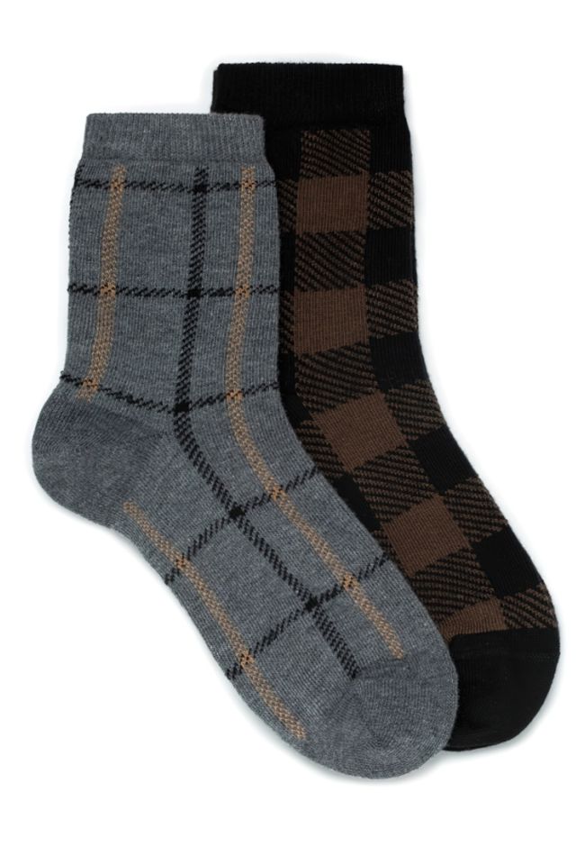 BOY COMBED COTTON SOCKS WITH TARTAN PATTERN AND SEAMLESS TOES