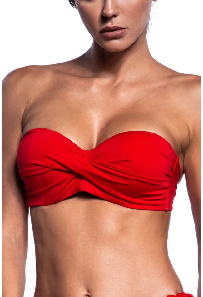 SOLIDS WOMAN BIKINI TOP STRAPLESS WIRED FRONT TWISTED WITH SILICONE HOLD AND REMOVABLE STRAPS