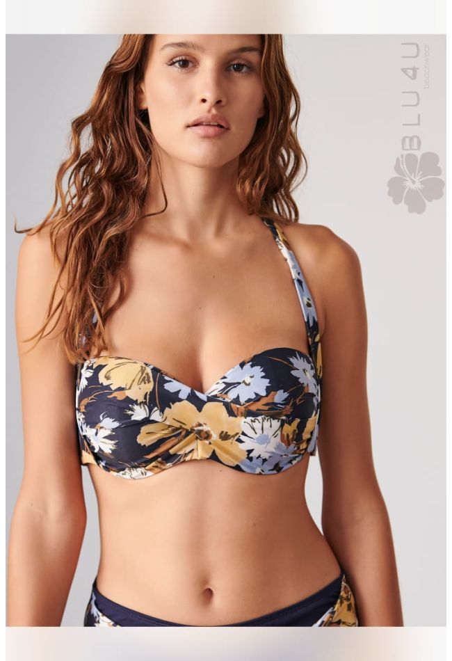 FLEUR WOMAN BIKINI TOP CUP D WITH FLORAL PRINT PADDED AND WIRED