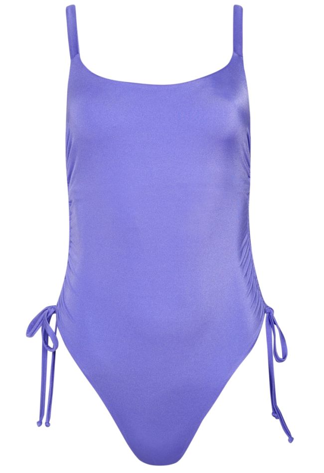 FASHION SOLIDS WOMAN ONEPIECE SWIMSUIT PLAIN SHINY PADDED TWISTED TIE-SIDE OPEN BACK WITH STRAP AND ADJUSTABLE STRAPS