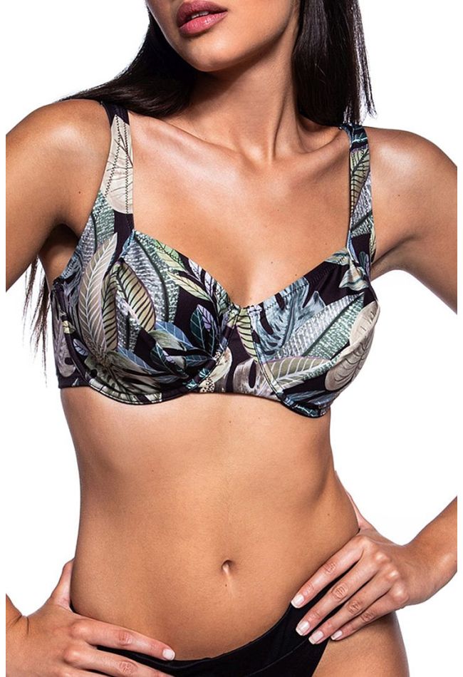 BEYOND CHIC WOMAN BIKINI TOP CUP E TROPICAL PRINT WIRED UNPADDED WITH ADJUSTABLES STRAPS