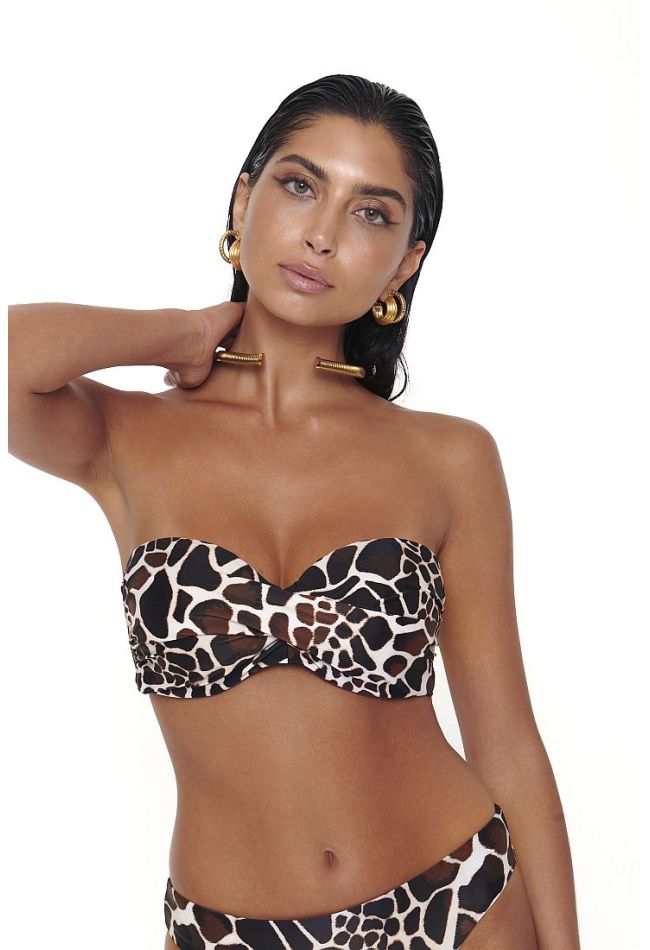 WOMAN BIKINI TOP STRAPLESS CUP D ANIMAL PRINT WIRED FRONT TWISTED WITH REMOVABLE STRAPS-OUT OF AFRICA