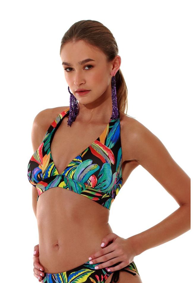 WOMAN BIKINI TOP TRIANGLE CUP D WIRELESS WITH TROPICAL PRINT AND REMOVABLE PADS-SUMMER FEVER