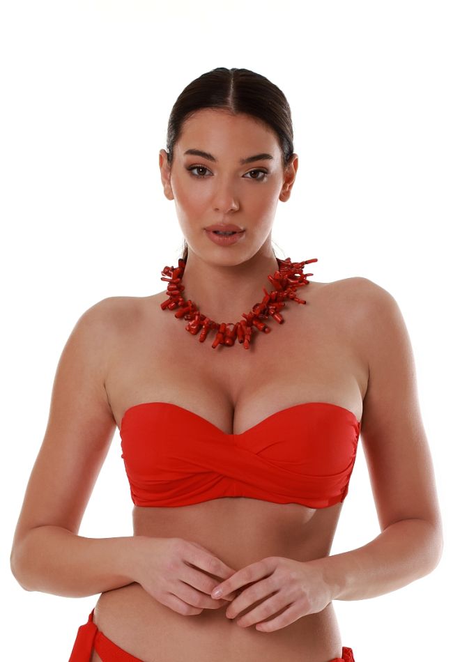 WOMAN BIKINI TOP STRAPLESS PLAIN CUP D WIRED FRONT TWISTED WITH SILICONE HOLD AND REMOVABLE STRAPS-SOLIDS