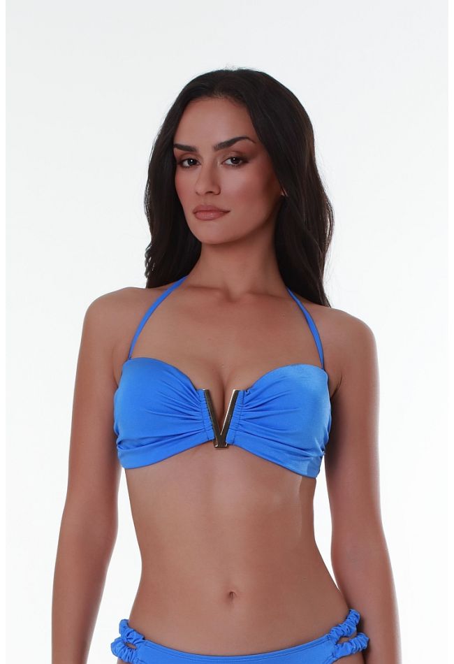 WOMAN BIKINI TOP STRAPLESS PUSH-UP PLAIN SHINY PADDED WITH REMOVABLE STRAPS AND TIE-BACK-FASHION SOLIDS