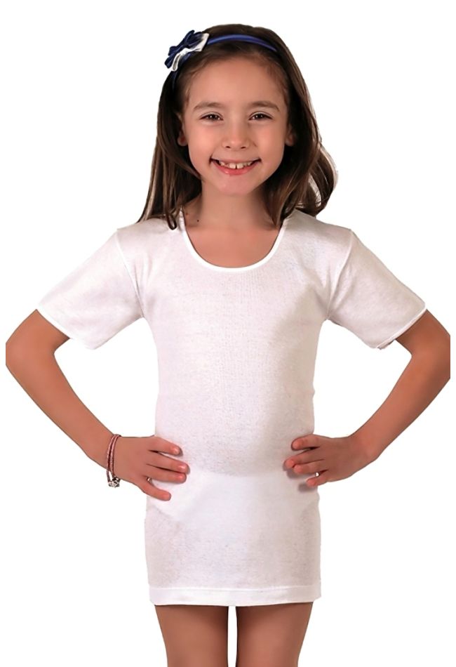 GIRL COTTON T-SHIRT WITH SATIN ROUND THE NECK